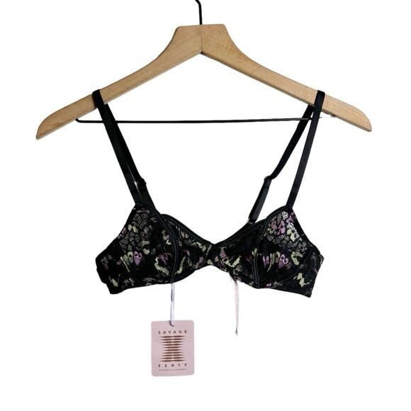 SAVAGE X FENTY BUTTERFLY WINGS UNLINED LACE TULIP CUP WOMEN BRA SIZE 32A NEW - Picture 2 of 8